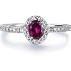 Sortija "Caramelo" de oro blanco con Granate Rodolito talla oval y diamantes