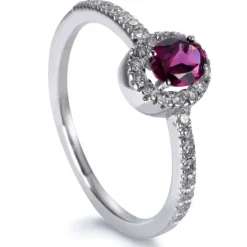 Sortija "Caramelo" de oro blanco con Granate Rodolito talla oval y diamantes
