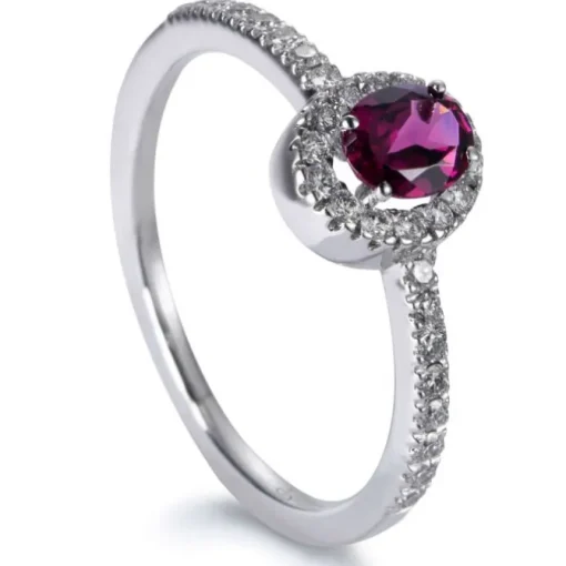 Sortija "Caramelo" de oro blanco con Granate Rodolito talla oval y diamantes