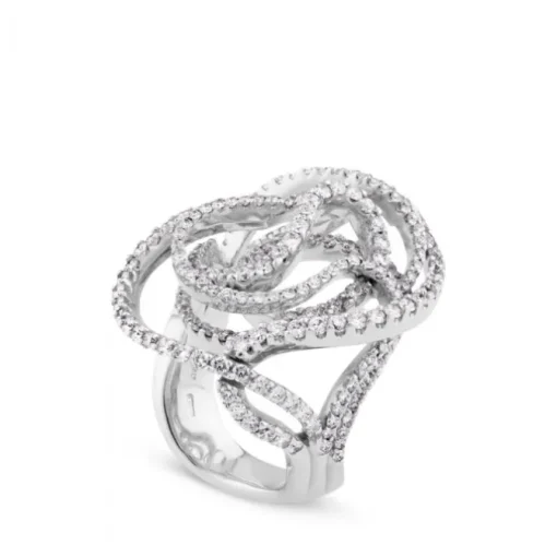 Sortija de oro blanco con curvas en pavé diamantes