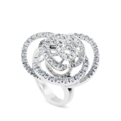 Sortija fantasía de oro blanco con pavé de diamantes