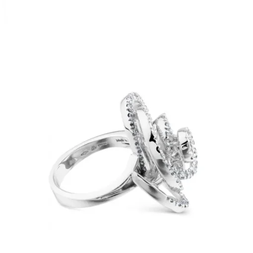 Sortija fantasía de oro blanco con pavé de diamantes