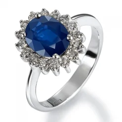 Sortija "Royal Trilogy" de oro blanco zafiro y orla de diamantes