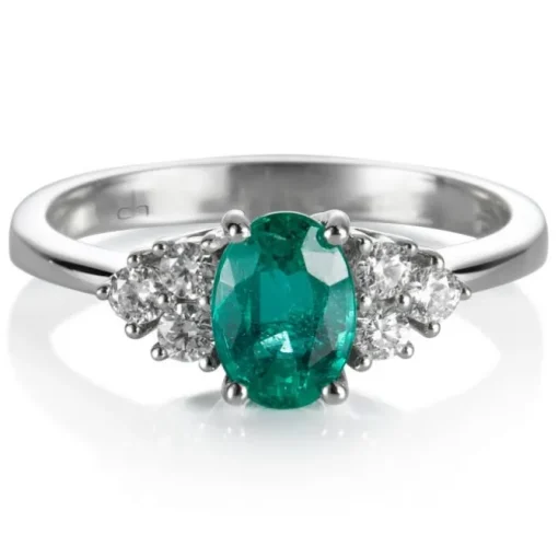 Sortija "Royal Trilogy" de oro blanco con esmeralda oval y diamantes