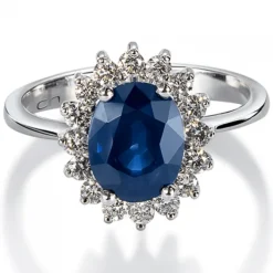 Sortija "Royal Trilogy" de oro blanco zafiro y orla de diamantes