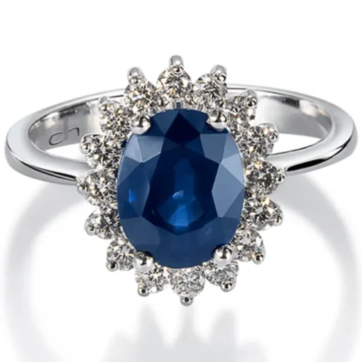 Sortija "Royal Trilogy" de oro blanco zafiro y orla de diamantes