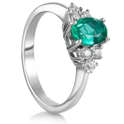 Sortija "Royal Trilogy" de oro blanco con esmeralda oval y diamantes