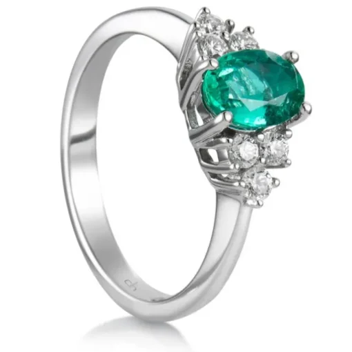 Sortija "Royal Trilogy" de oro blanco con esmeralda oval y diamantes