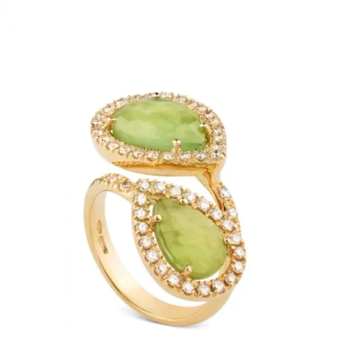 Sortija "tu y yo" de oro rosa con jade en talla marquise y orla de diamantes