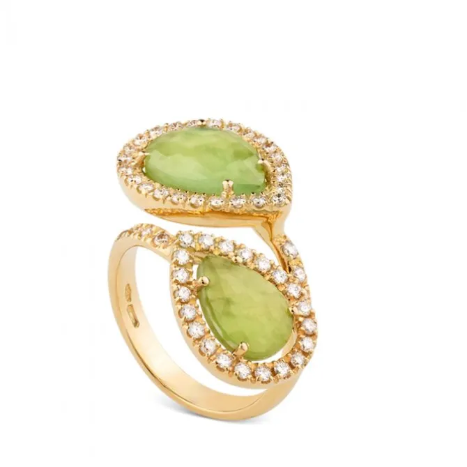 Sortija "tu y yo" de oro rosa con jade en talla marquise y orla de diamantes