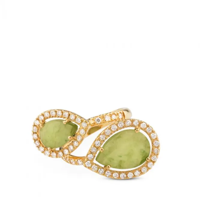 Sortija "tu y yo" de oro rosa con jade en talla marquise y orla de diamantes